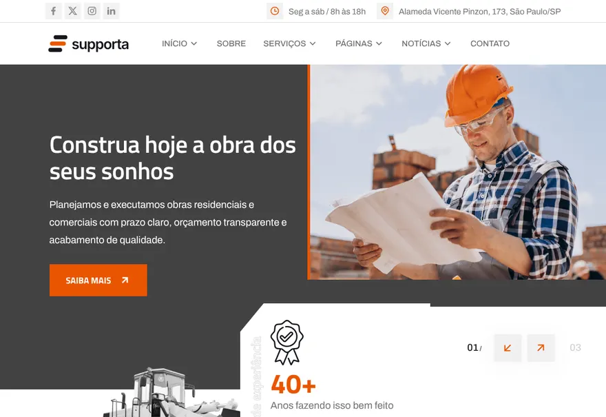 Modelo de site: Construtora e obras
